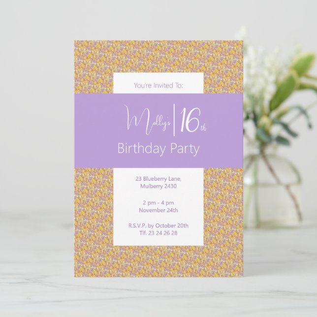 blommigt för Lila Gult  Tonåringar 16:e födelsedag Inbjudningar (Stående Fram)