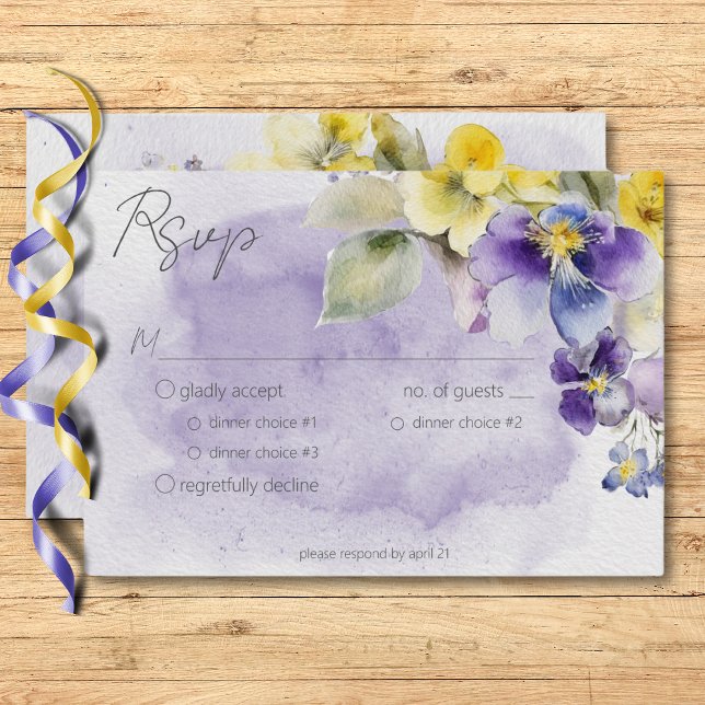 Blommigt för lila och Gult - modern middag i Bröll OSA Kort (Purple & Yellow Floral Modern Wedding Dinner RSVP Card)