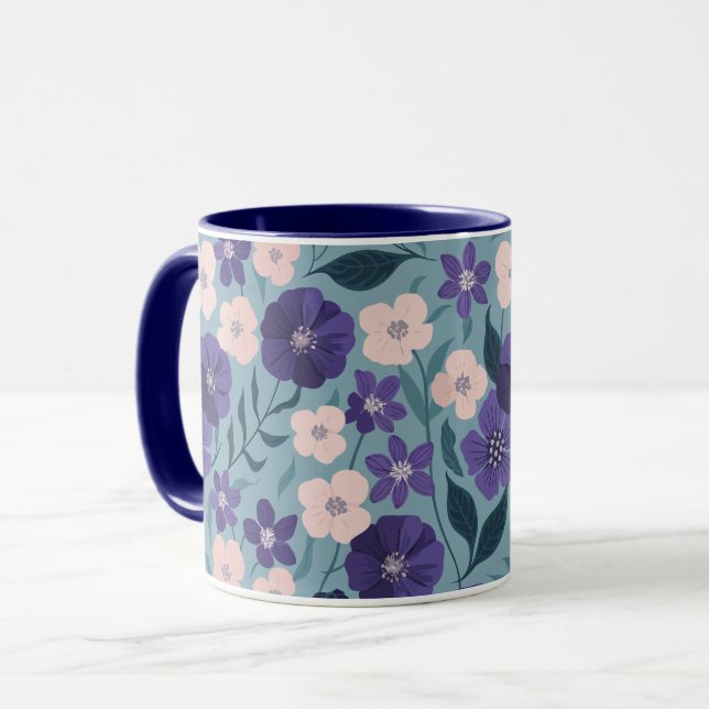 Blommigt för lila och Rosa på mjuk fot Mugg (Framsida vänster)