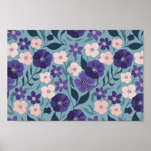 Blommigt för lila och Rosa på mjuk fot Poster