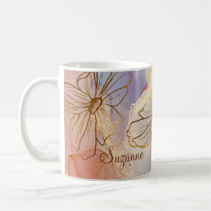 Blommigt för lila Rosa Abstrakt Namngiven Kaffemugg