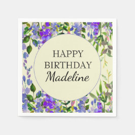 Blommigt för lila vattenfärg på Gultens Födelsedag Pappersservett