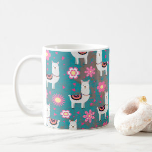 Blommigt för Llama (Alpaca) och turkosGrunge Kaffemugg