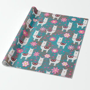 Blommigt för Llama (Alpaca) och turkosGrunge Presentpapper