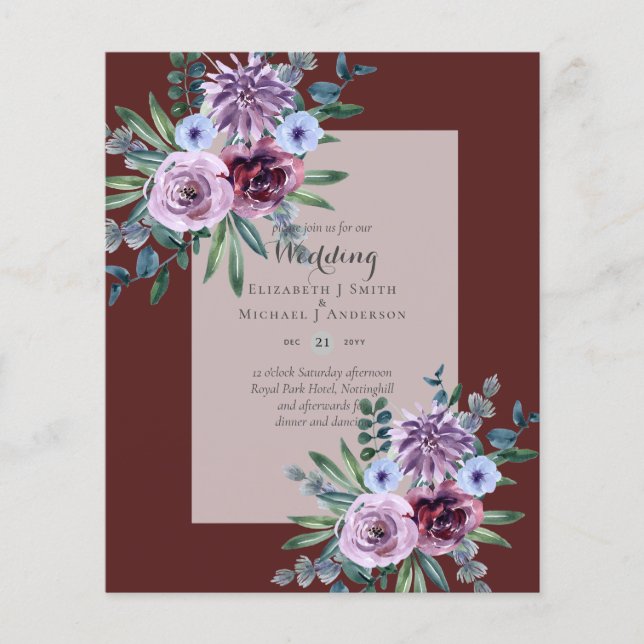 BLOMMIGT för LOGEST BUDGETbröllop - inbjudningar Flygblad (Framsidan)