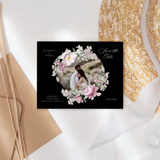 blommigt för magentans vattenfärg spara datumet på vykort (Skapare uppladdad)