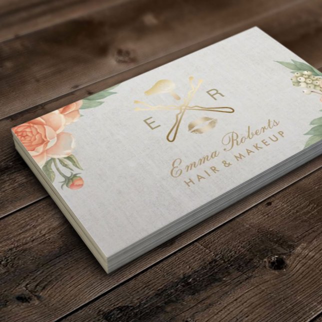 Blommigt för makeup Artist Guld Läppar & Dryer Vin Visitkort (Skapare uppladdad)