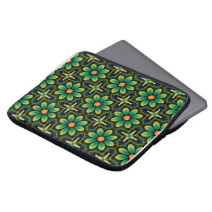 Blommigt för Mandala Grönt och Gult Geometric Möns Laptop Fodral