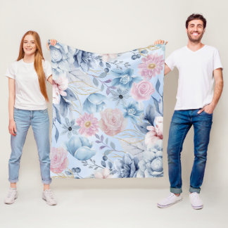 Blommigt för marin blått och Rosa Fleecefilt