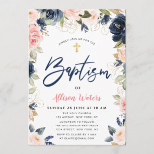 blommigt för marin blomning - Baptism Inbjudningar