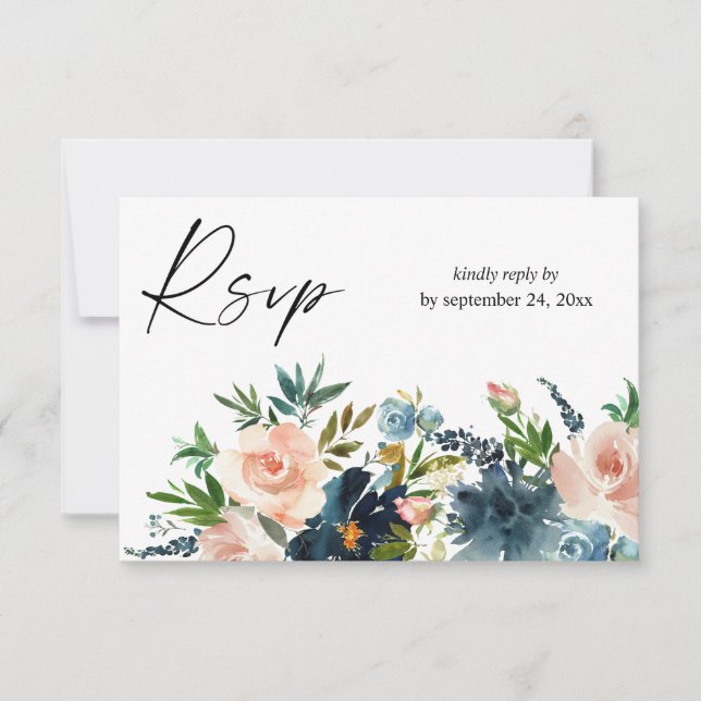 Blommigt för marin och dammblå Rosa med OSA kort f (Framsida)