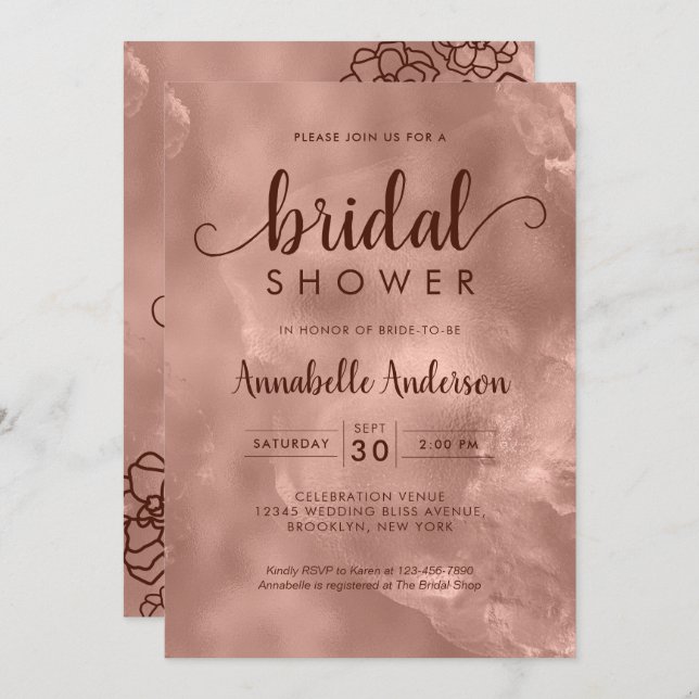 Blommigt för metallisk Elegant i möhippa Guld Inbjudningar (Fram/baksida)