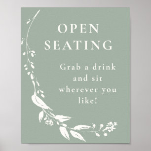 Blommigt för minimal Grönt för öppen sätesskylt Poster