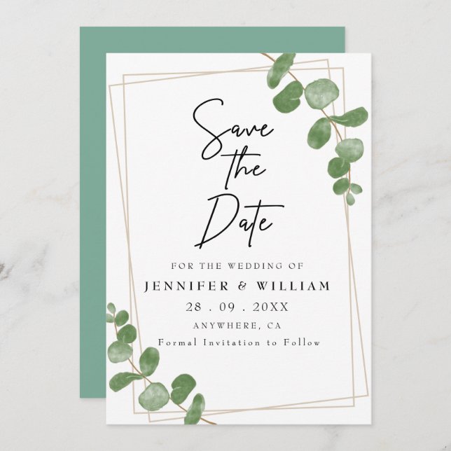 Blommigt för minimal Grönt Spara datum Inbjudningar (Fram/baksida)