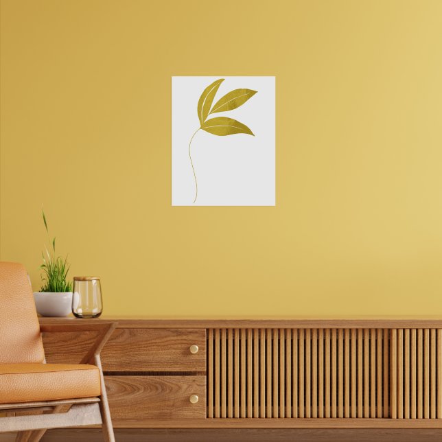 Blommigt för minimalistisk Guld Löv Poster (Vardagsrum 2)