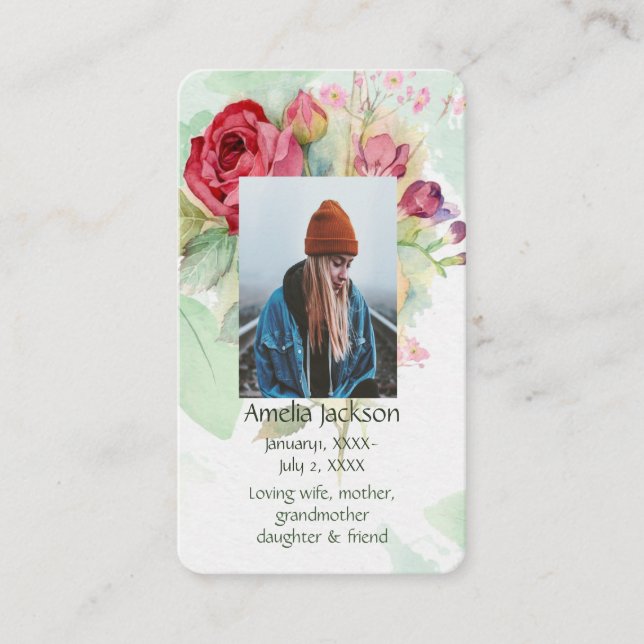 Blommigt för minneskort Ro Garden Flowers Visitkort (Framsida)