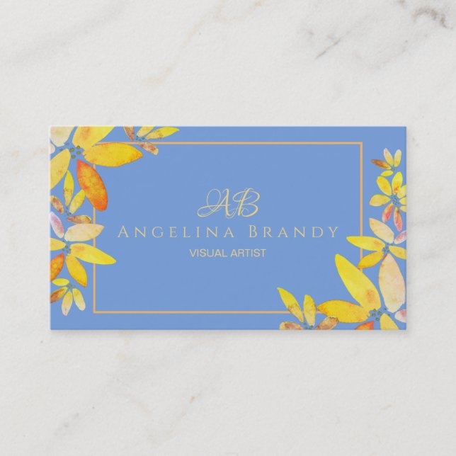 Blommigt för modern blå och Gult vattenfärg Visitkort (Framsida)