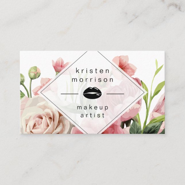 Blommigt för modern minimal Elegant för Makeup Art Visitkort (Framsida)