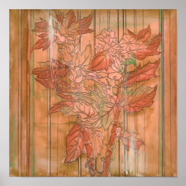 Blommigt för modern Orange Skriv ut på strippad ba Poster (Framsidan)