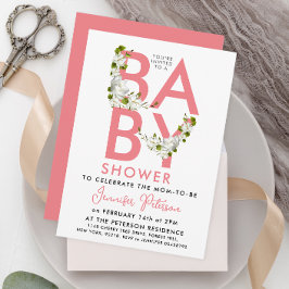 Blommigt för modern Pastel Rosa Baby Shower för sk Inbjudningar