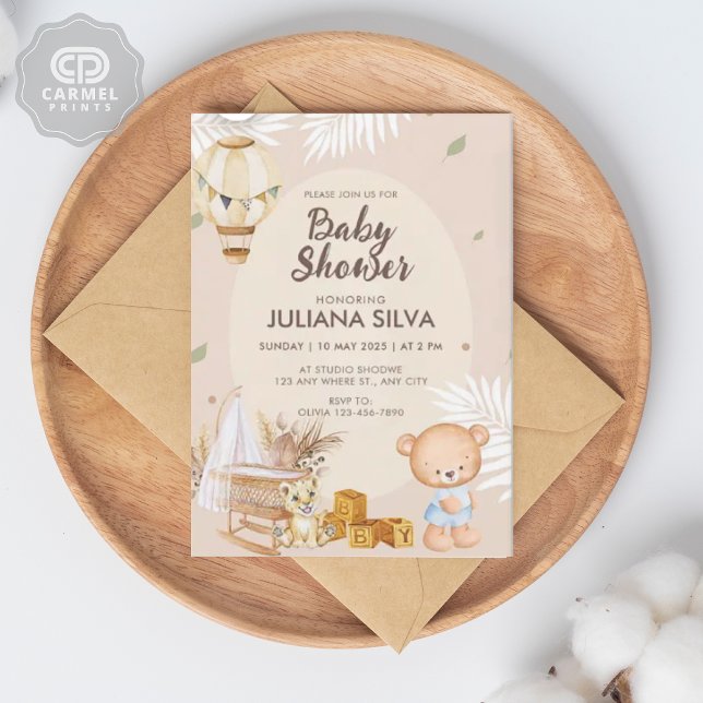 Blommigt för modern vit Rosa-Nalle Inbjudningar (Modern Pink White Teddy Bear Floral Design Invitation)