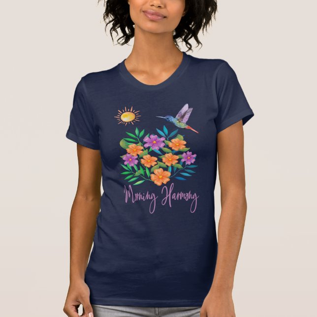 BLOMMIGT FÖR MORGONHARMONIHUMMINGBIRD T SHIRT (Framsida)