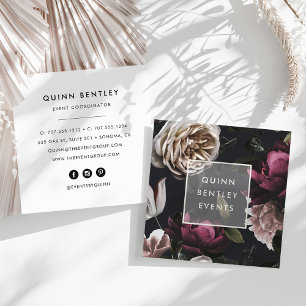 Blommigt för Mörk av elegant på svart Fyrkantigt Visitkort