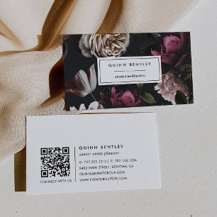 Blommigt för Mörk av elegant på svart QR-kod Visitkort