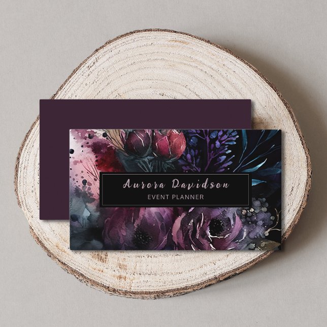 Blommigt för Mörk av elegant på svart Visitkort (Skapare uppladdad)