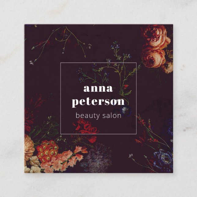 Blommigt för Mörk av elegant Snyggt Fyrkantigt Visitkort (Framsida)