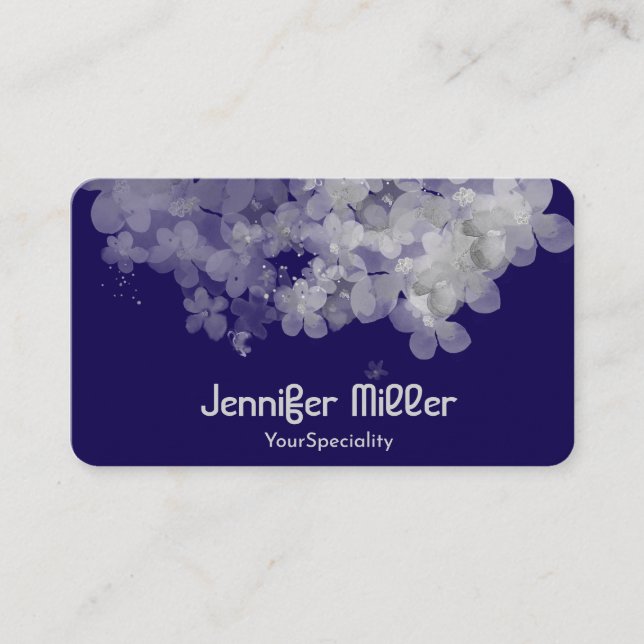 blommigt för mörk blått vattenfärg för elegant visitkort (Framsida)