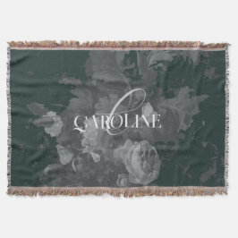 Blommigt för mörk grönt Vintage, stilllivstid Snyg Filt