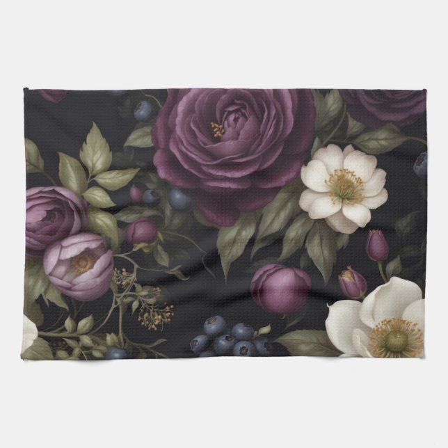 Blommigt för mörk kökshandduk (Horisontell)