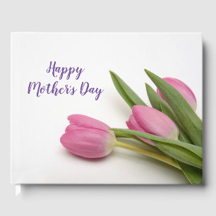 Blommigt för mors dag Lila Script Rosa Tulips Gästböcker