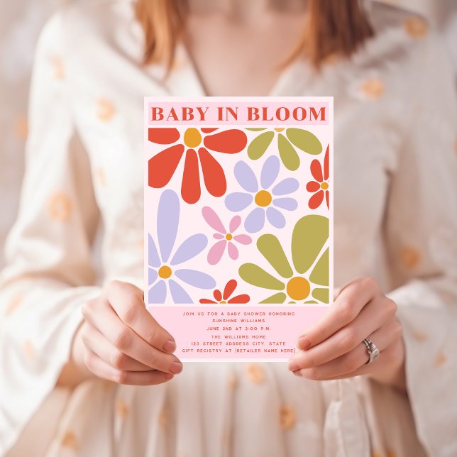 Blommigt för Multifärgad av  baby i bloomretro-Vin Inbjudningar (Skapare uppladdad)