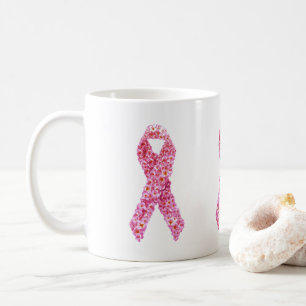 Blommigt för ökad medvetenhet om bröstcancer Rosa Kaffemugg
