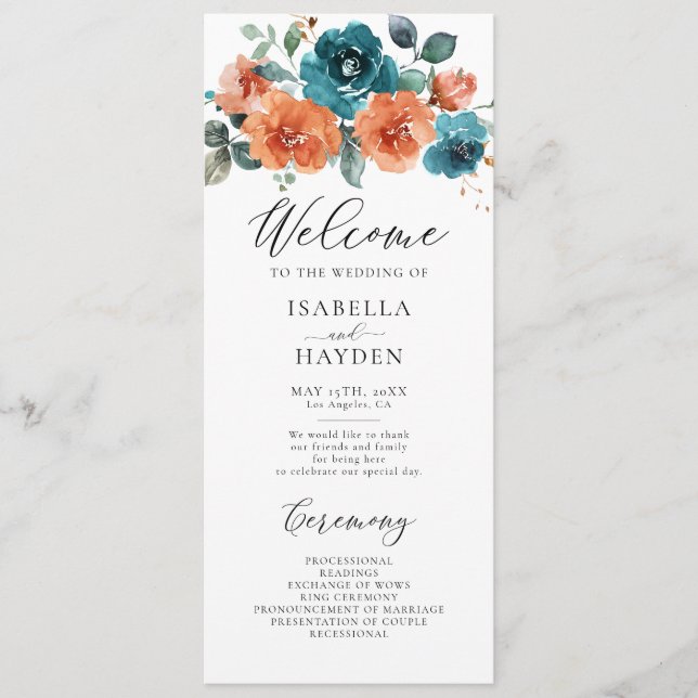 Blommigt för Orange av skalskorpa Rustic Watercolo Program (Framsida)