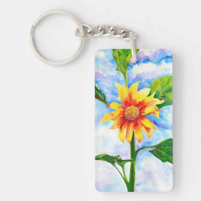 Blommigt för orange av solrosmålning gult nyckelring (Framsidan)