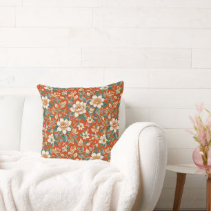 Blommigt för orange, Cream och skalskydd Kudde