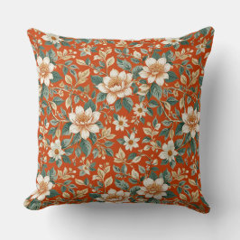 Blommigt för orange, Cream och skalskydd Kudde