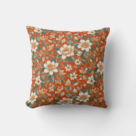 Blommigt för orange, Cream och skalskydd Kudde