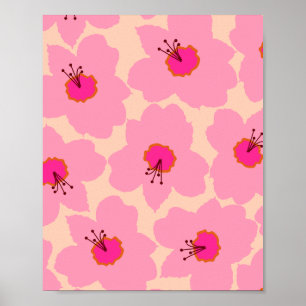 Blommigt för orange och Rosa Retro Poster