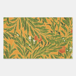 Blommigt för orange Träd Vintage, färgstark Rektangulärt Klistermärke