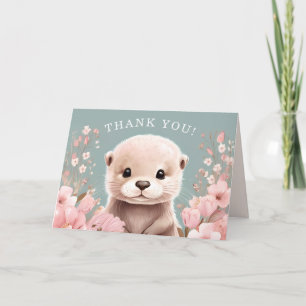 Blommigt för Otter Girl Baby Shower Sage & Rosa Tack Kort