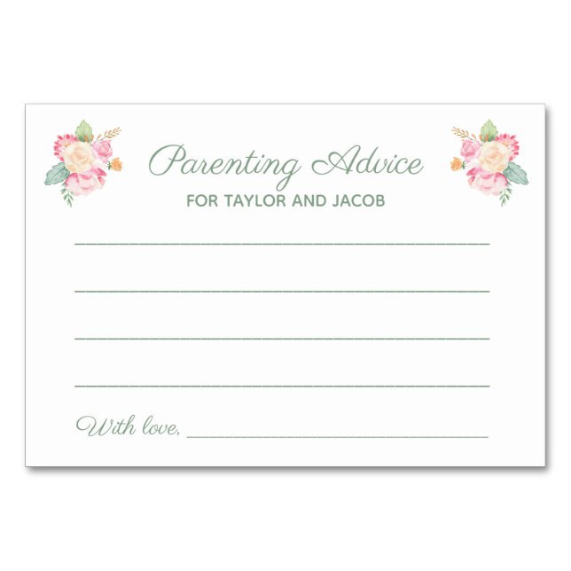 Blommigt för överordnad rådgivning Vattenfärgsbaby Bordsnummer (Framsidan)