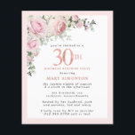 Blommigt för Party Rosa i 30års födelsedag<br><div class="desc">Mjuk  rosa ram med en elegant rosa ros-blommigt arrangemang i det övre lämnat hörnet. Den 30:e är skriven i ett vackert ro guld struktur. Söt- och femininindesign.</div>