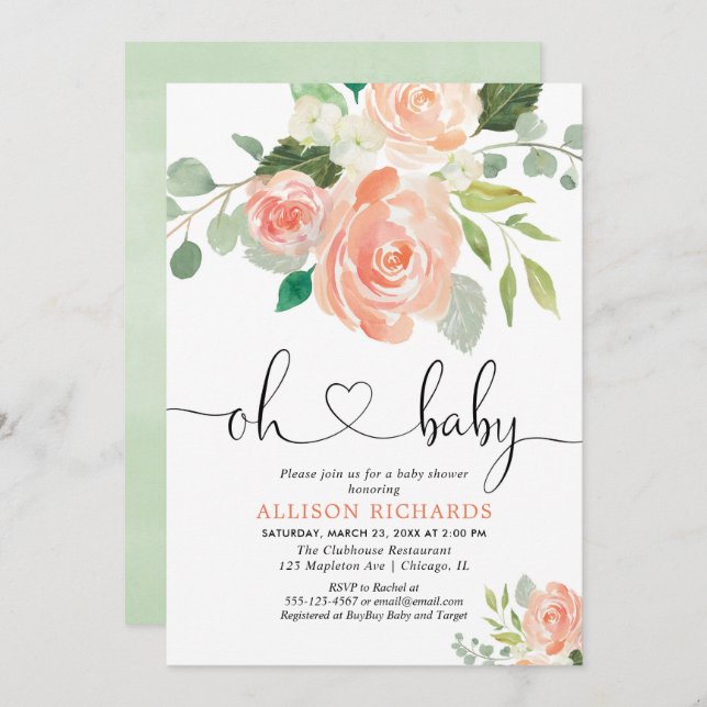 Blommigt för peppardusch inbjudningar (Fram/baksida)