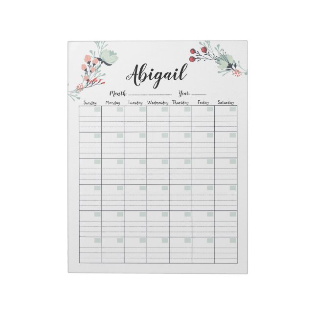 Blommigt för Perpetual Planner Calendar Cute Anteckningsblock (Roterad)