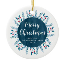 Blommigt för personlig jul, blå vattenfärg