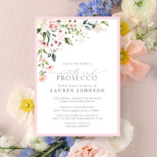 Blommigt för Petals & Prosecco Elegant Rosa Shower Inbjudningar
